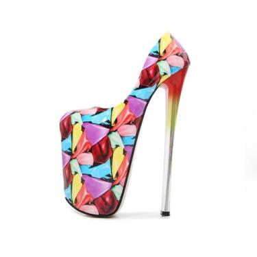 Imagem de Wwhe0514rlq Sapatos femininos de 22 cm, palco, palco, cor grande, à prova d'água, sola grossa, boca rasa, salto alto, Multicolorido., US5 EU35