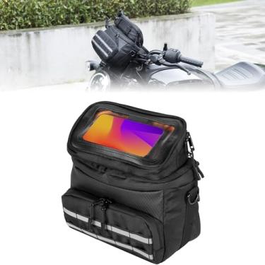 Imagem de KEMIMOTO Bolsa de ferramentas para guidão de motocicleta, bolsa de telefone com garfo frontal, bolsa de armazenamento Sissy Bar universal compatível com Cruiser Softail Dyna Sportster