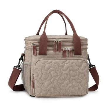 Imagem de MOV COMPRA Lancheira para mulheres e homens, lancheira de dois andares, lancheiras grandes expansíveis, lancheira à prova de vazamento (cáqui)