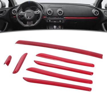 Imagem de JESYMBX Painel interior painel painel porta molduras capas guarnições para Audi A3 S3 RS3 2014-2018 faixa vermelha 7 peças