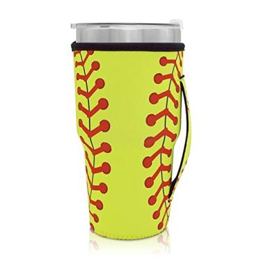 Imagem de Manga reutilizável para copo de café de neoprene com mangas isoladas para copo de copo ideia para copo de 30oz-32oz, Trenta Starbucks (apenas mangas de copo), Yellow baseball