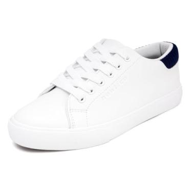 Imagem de Nautica Tênis feminino moderno com cadarço – Tênis casual de caminhada e tênis de cano baixo com plataforma ou salto regular, Vinca-branco azul-marinho, 39