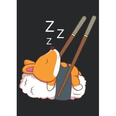 Imagem de Notizbuch A4 kariert mit Softcover Design: Shiba Inu Sushi Stäbchen Japan Japanisch Kawaii Chill Relax: 120 karierte DIN A4 Seiten