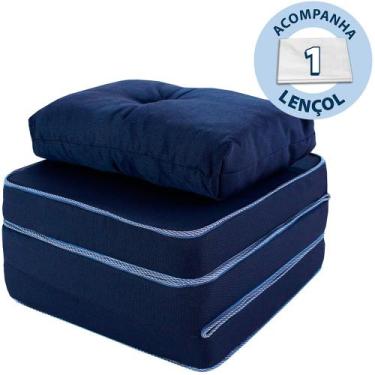 Imagem de Puff Multiuso com Lençol e Travesseiro Solteiro 3 em 1 em Tecido Bf Co
