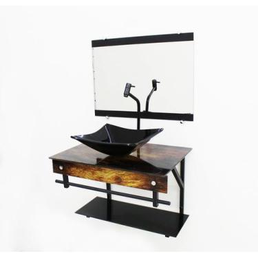 Imagem de Gabinete De Vidro para banheiro 50cm Apx Com Cuba Quadrada Marmorizado