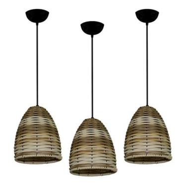 Imagem de Kit 03 Lustres Luminaria Pendente De Junco - Ratan - Vime - Ideal para
