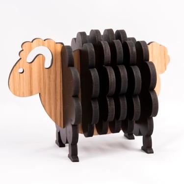 Imagem de Baa-rithree_browse-bin) Conjunto de 4 porta-copos de madeira de carvalho irlandês com suporte, design de ovelha fofo, feito à mão na Irlanda, ecológico, absorvente, 10 cm