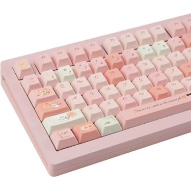 Imagem de GEKUCAP Lindas teclas PBT rosa – Conjunto de teclas de sublimação de tinta com perfil cereja 132 para teclados mecânicos Cherry Gateron MX Switches (tema de papel timbrado flor)