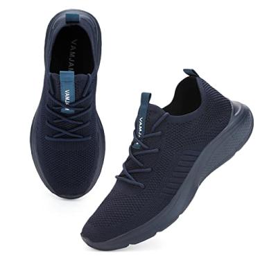 Imagem de VAMJAM Tênis de corrida masculino, moderno, leve, respirável, tricotado, cadarço, malha, caminhada, treino, casual, esportivo, Allblue022, 46