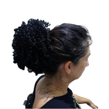Imagem de Coque Cacheado Orgânico Aplique Afro Puff Cor Preto - Lynx produções, 