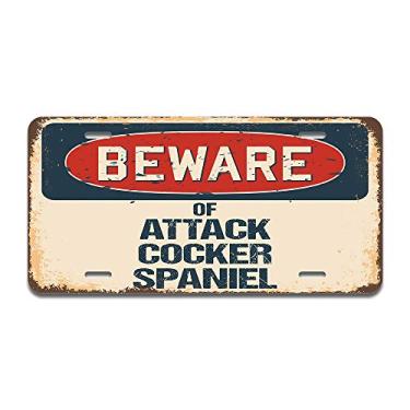 Imagem de SignMission Beware of Attack Cocker Spaniel placa de alumínio 30,5 x 15,2 cm, serve para qualquer carro, caminhão, SUV, trailer ou reboque | Feito nos EUA