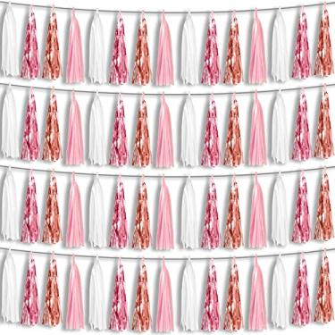 Imagem de Hysilla 4P Rosa Branco Pêssego Rosa Ouro Borlas Festa Borla Guirlanda Banner, Borlas Banner Streamers para Carros Alegóricos, Despedida de Solteira, Casamento, Aniversário, Natal, Decorações de Festa