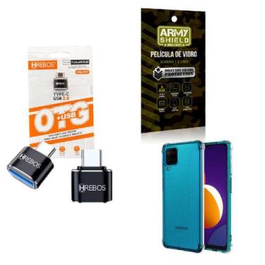 Imagem de Kit Adaptador USB para Tipo C + Capinha Samsung M12 + Película 3D - HR