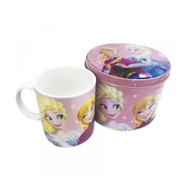 Imagem de Caneca De Porcelana Rosa Na Lata Anna e Elsa Frozen 350ml Disney - Tai