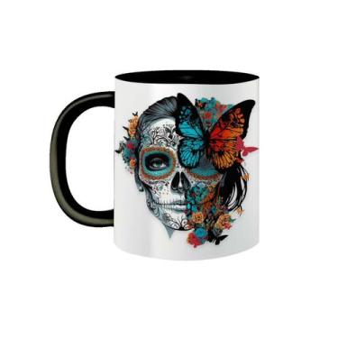 Imagem de Caneca de Porcelana La Catrina Caveira Mexicana Borboleta - VilelaGG