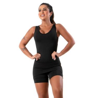 Imagem de Macaquinho Saia Tapa Bumbum Fitness Suplex Feminino - JAVA MODAS, Pret