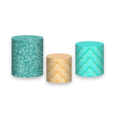 Imagem de Trio De Capa Cilindro - Capitonê Azul Esverdeado Efeito Glitter 015 - 