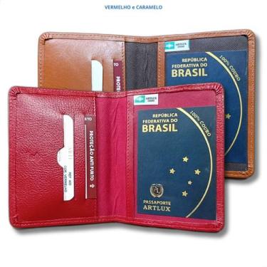 Imagem de Kit Porta Passaportes Couro Legitimo Premium 2 Unidades - ARTLUX, Verm