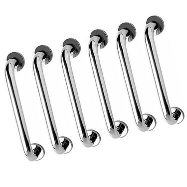 Imagem de Alça de Apoio Barra Inox 40cm Kit 6 Unidades Acessibilidade Deficiente Cadeirante Banheiro Idoso Segurança Corrimao Suporte Parede Resistente