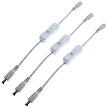 Imagem de Cabo de extensão de alimentação RLECS 3 peças com interruptor liga/desliga, cabo conector fêmea DC macho branco conector para câmera CCTV faixa de luz 5,5 x 2,1 mm CC 12 V, Branco