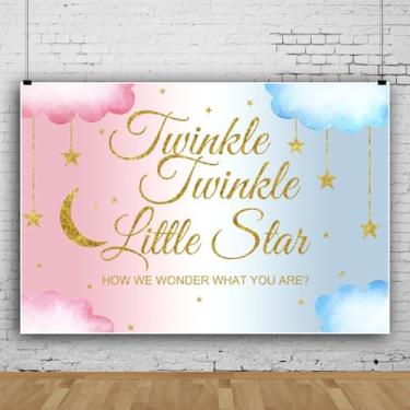Imagem de Canessioa Twinkle Twinkle Little Star Backdrop How We Wonder What You Are Gender Reveal Background Boy or Girl Pink Blue Clouds Gold Glitter Stars and Moon Shower Party Studio Props 2,1 x 1,5 m