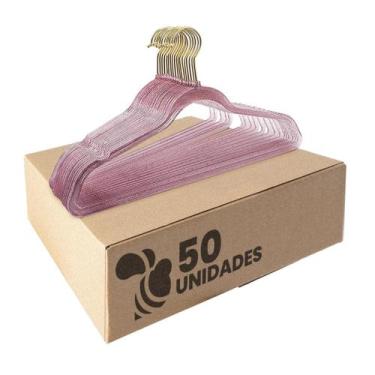 Imagem de Kit 50 Cabides Acrílico Rosa com Gliter e Gancho Dourados - ARBORETHO