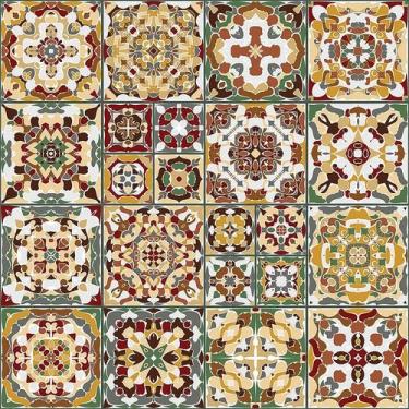 Imagem de Papel De Parede Adesivo Lavável Cozinha Azulejo Português Marrom Garag
