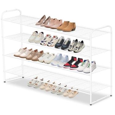 Imagem de AOODA Sapateira longa de metal de 4 camadas para armário, organizador de sapatos empilhável para entrada, quarto, chão, comporta 30 pares de tênis masculinos grande prateleira de armazenamento de