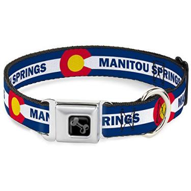 Imagem de Coleira de cachorro fivela de cinto de segurança Colorado Manitou Springs Bandeira Azul Branco Vermelho Amarelo 45 a 81 cm 1,5 polegadas de largura