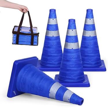Imagem de BATTIFE [Pacote com 4] Cones de Trânsito Dobráveis de 18", Cones de Segurança, Cones Pop-Up com Colar Refletivo, para Prática de Direção, Estacionamento Na Estrada (Azul)