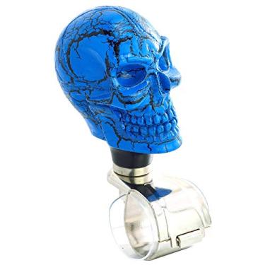 Imagem de Lunsom Skull Shape volante giratório de resina para direção de alça de controle de alça para impulsionar a maçaneta suicida para carro ajuda a se ajustar à maioria dos veículos (azul)