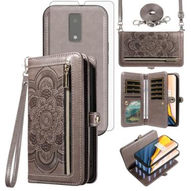 Imagem de Asuwish Capa de telefone para Tracfone BLU View 4 B135DL Carteira com zíper destacável com protetor de tela de vidro temperado, alça transversal, porta-cartão de flor, vista azul 2 2023 View4 135DL