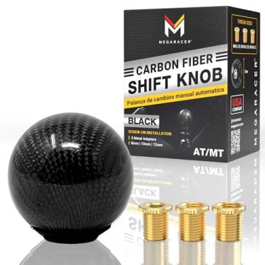 Imagem de Mega Racer Manopla de câmbio de fibra de carbono preto - Câmbio de engrenagem de bola redonda para veículos de transmissão manual automáticos sem botão e 4, 5, 6 velocidades, 1 peça