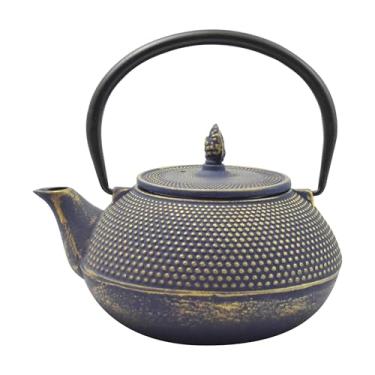 Imagem de Frieling Ja By Arare Bule de chá de ferro fundido azul e dourado com infusor de aço inoxidável - Chaleira japonesa para fogão - Bule de chá de 1,134 g