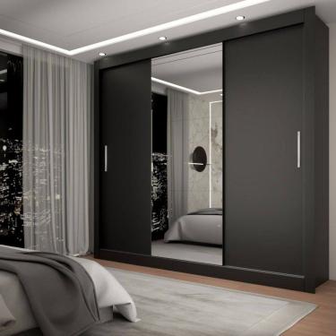 Imagem de Guarda-Roupa Casal Del Plata 3 Portas 4 Gavetas com Espelho Preto - Panorama Móveis