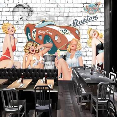 Imagem de Lcythiazole Mural de papel de parede de carro de tamanho personalizável mural retrô beleza carro desenho animado papel de parede mural para restaurante fast food café bar sala de estar