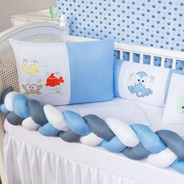 Imagem de Kit Protetor Berço Padrão Americano Fundo Do Mar Azul 6 Pçs