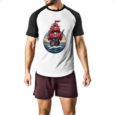 Imagem de Camiseta Raglan Navio Pirata circle logo - Alearts, EG
