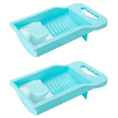 Imagem de Tábua de lavanderia multifuncional com pia, ideal para lavar roupas íntimas e meias sem esforço. Lavador doméstico de tamanho pequeno (azul (2 peças))