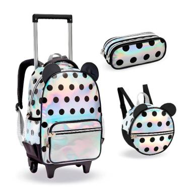 Imagem de Kit Mochila Feminina Holográfica Escolar Lancheira E Estojo