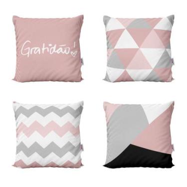 Imagem de Almofadas Decorativas Rosa e Cinza Geométricas Frases Gratidão Para So