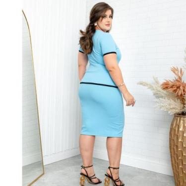 Imagem de Vestido Moda Evangélica Azul Plus Size Executivo Festividades Barato O