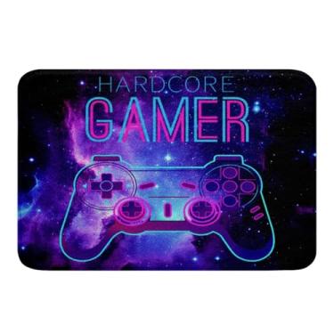 Imagem de Tapete de banheiro para jogos Galaxy Gamepad Tapete de banheiro Gamer 40,64 cm (L) x 61 cm (C), tapete de chuveiro macio e absorvente, antiderrapante, controlador de videogame, tapete de céu estrelado para decoração de banheira, quarto, sala de estar