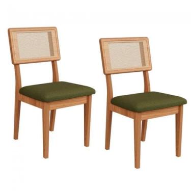 Imagem de Kit 2 Cadeiras em MDF Freijó Assento Estofado Verde Encosto com Tela D