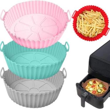 Imagem de Cesto de Silicone com Alça Forma Redonda para Air Fryer Forno Microond