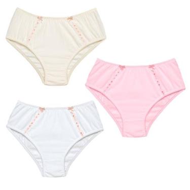 Imagem de 3 Calcinha Cintura Alta Luminate 2112 Renda Rosa Branco Marfim, M