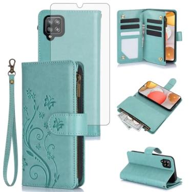 Imagem de Asuwish Capa de celular para Samsung Galaxy A42 5G carteira celular com protetor de tela de vidro temperado alça de pulso flor flip zíper porta-cartão slot suporte A 42 G5 42A S42 4G 2021 mulheres