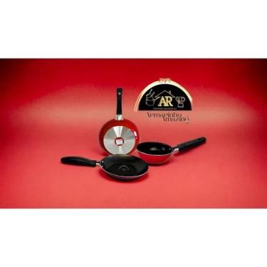 Imagem de kit de frigideira 3 pecas Vermelho antiaderente Teflon - NoBrand