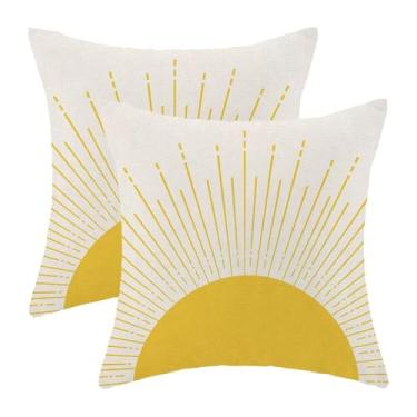 Imagem de Capas de almofada amarela com luz do sol 45,7 x 45,7 cm, pôr do sol, boêmio, decorativo, verão, boêmio, conjunto de 2 capas de almofada para casa de fazenda ao ar livre, casa moderna para sofá, sofá