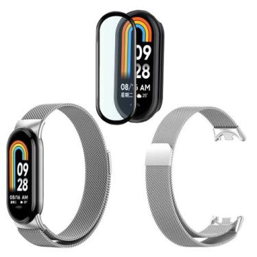 Imagem de Pulseira metal magnética para Xiaomi Mi Band 8 + pel. 3D - Genérica